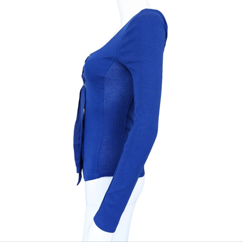 Free People Looking Back Blue Cobalt Long Sleeve Lace-Up Top - Picture 4 of 10